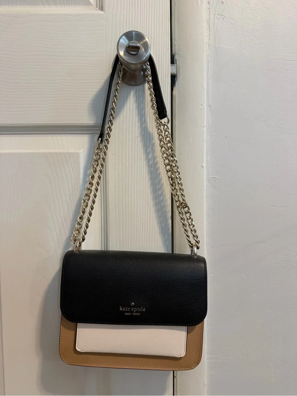 kate spade Colorblock Leather Flap Crossbody - Black, White, Tan